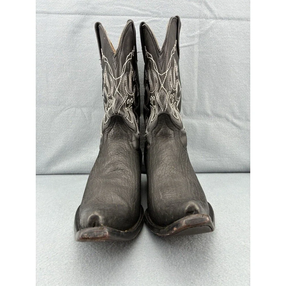 D’Alcala Handmade Black Leather Western Cowboy Boots Men’s 8.5 Square Toe Mexico